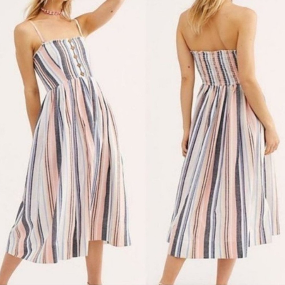 Free People Lilah Striped Pleated Tube lined dress small sleeveless midi length